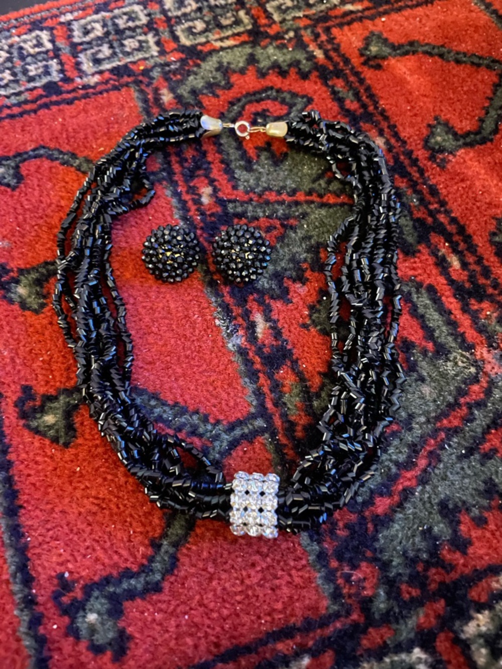 Vintage 1930s Black beaded multi string necklace